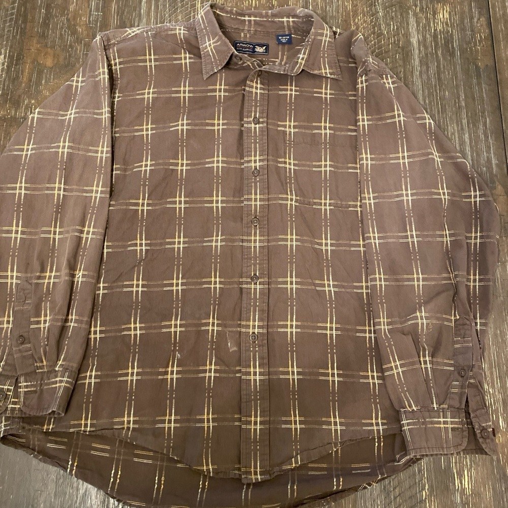 Arrow Blue Jeans Co. Brown Textured Striped Flannel Long Sleeve Button Up Shirt